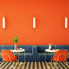 cafe interior design about complementary color concept,3d rendering,3d illustration