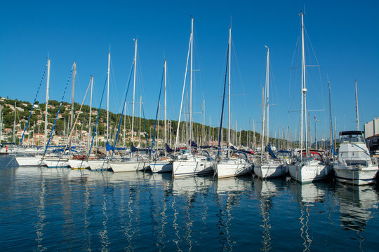 August 13, 2018, small fishermans and yacht haven, marina in Saint-Mandrier-sur-Mer, Provence, France