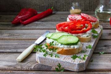 Delicious toast with vegitable and goat cheese