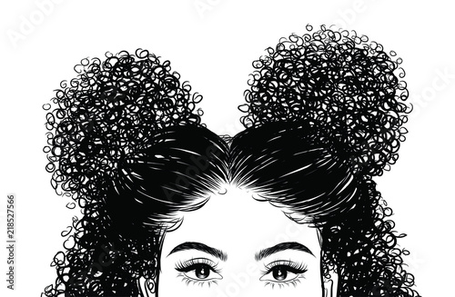 Curly Beauty Girl Illustration Isolated On Clear Background
