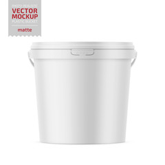 White matte plastic bucket with lid mockup. © MockupSpot