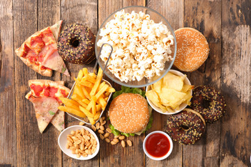 collection of junk food, american food