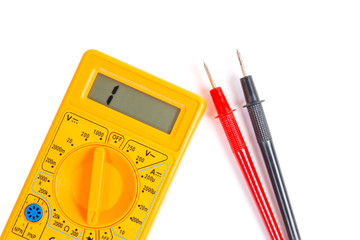 Electricaldigital multimeter on white background