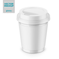 White glossy disposable cup with lid template.