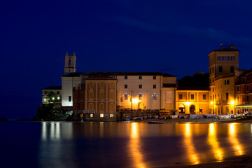 Romantic Time at The Bay of Sestri Levante at the Blue Hour in Summer