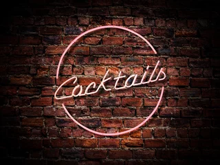 Wandcirkels Bar Roze neonbord cocktails in bar  © Mr Doomits