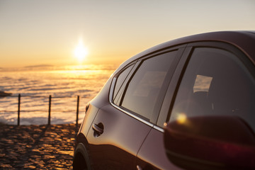Fototapeta na wymiar Sunset car in Tenerife, Spain