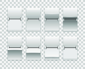 White Mechanical scoreboard vector template; Flip countdown clock counter with transparent shadow mock up