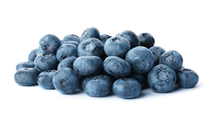 Tasty juicy ripe blueberries on white background