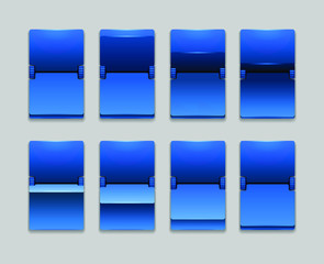 Blue Mechanical scoreboard vector template; Flip countdown clock counter with transparent shadow; Flight scoreboard mock up. Blue color mechanical scoreboard; Vintage clock elements.