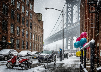 Manhattan Bridge in Snow