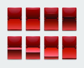 Red Mechanical scoreboard vector template; Flip countdown clock counter with transparent shadow; Flight scoreboard mock up. Red color mechanical scoreboard; Vintage clock elements.