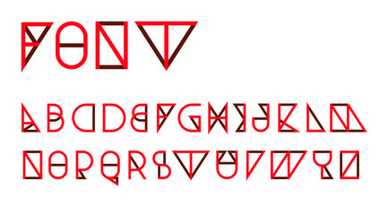 Red Triangular thin line font vector; Geometric letters