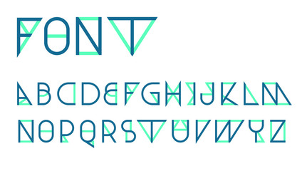 Blue Triangular thin line font vector; Geometric letters