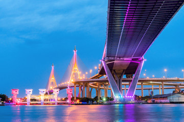 August 18, 2018. Bangkok, Thailand.beautiful view of Bhumibol bridge in Bangkok, Thailand.