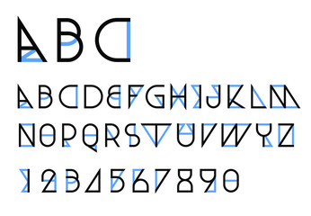 Triangular thin line font vector; Geometric letters and numbers