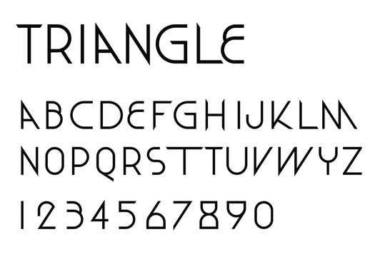 Triangular Thin Line Font Vector; Geometric Letters And Numbers