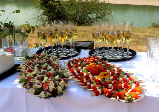 Catering - cold buffet - food and champagne arranged on a table Stock Photo  | Adobe Stock