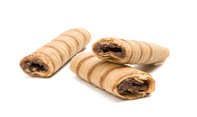 Wafer tubes with chocolate cream isolated