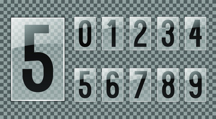 Numbers on Transparent Glass plate template; Numeral Acrylic plate mockup on transparent background; Can be used on different backgrounds