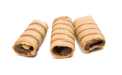Wafer tubes with chocolate cream isolated