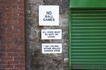 No ball games or cycling and all dogs to be kept on a lead in park