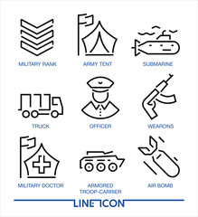 Set of thin line icons for military war and army EPS 8