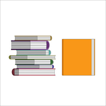 Vector Illustration Of Orange Book And Pile Of Books Isolated On White Background