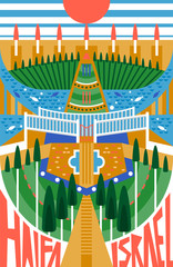 Haifa flat poster; Illustration of a city in the form of a menorah