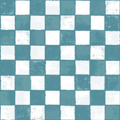 Seamless Vector Inky Stamped Distressed Turquoise and White Checkerboard Pattern. Great for fabric, scrapbooking, home decor, farmhouse chic, stationery, backgrounds, and print projects.