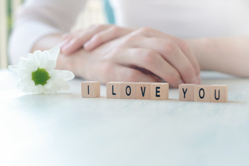 I love you-written by a girl with little wooden cubes