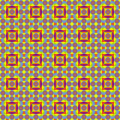 Colorful geometric background, ornament from circles and triangles. Yellow, orange, blue. Vector picture.