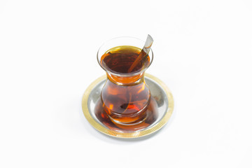 glass of Turkish tea isolated on white 