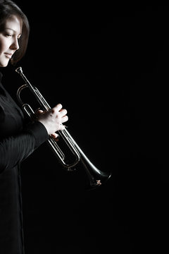 Trumpet player jazz musician playing brass instrument