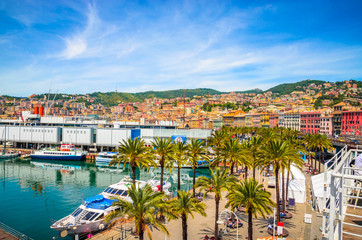 Fototapeta na wymiar Panoramic view of Genoa in a beautiful summer day, Liguria, Italy