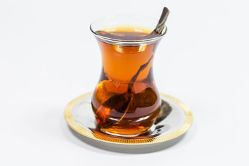 glass of Turkish tea isolated on white 