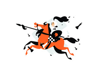 Illustration of Pawns on horseback with a spear. Vector illustration. Illustration for the poster, banner. Competition in chess. Image is isolated on white background. A cartoon mascot.