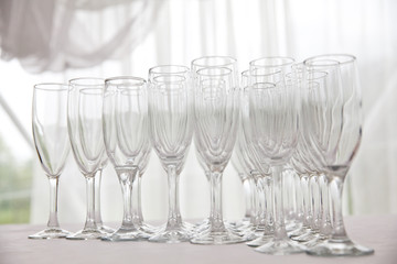a lot of clean wine glasses