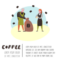 Barista Man and Woman Flat Characters in Coffee Shop. Cartoon Cafe Staff with Coffee Beans for Poster, Banner. Vector illustration