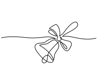 Continuous one line drawing. School traditional hand bell and ribbon. Vector illustration