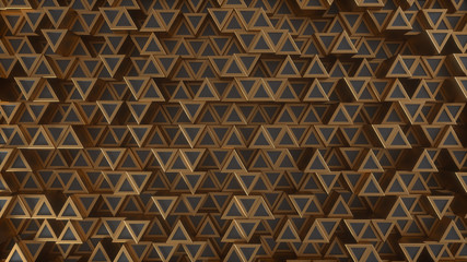 Triangular geometric background. Abstract structure of lots of metal triangles of different height. Creative grid surface with top view. Pattern of block elements. 3d rendering