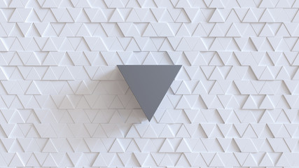 Triangular geometric background. Abstract structure of lots of different height triangles and one big dark triangle in center. Creative grid surface. Top view. Block elements pattern. 3d rendering