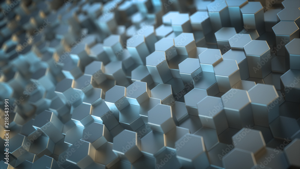 Poster abstract hexagonal geometric background. structure of lots metal hexagons. shiny honeycomb pattern. 
