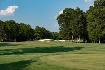 Beautifully manicured golf course greens with copy space