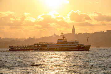Fototapeta premium Panaromic View of Istanbul city and steamboats.