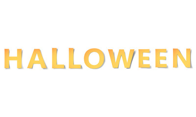 yellow-gold word halloween carved from paper with soft shadow.Vector