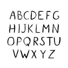 Hand drawn vector alphabet. Rouge painted grunge letters A-Z isolated on white. Sans serif font. Latin uppercase handwriting symbols.