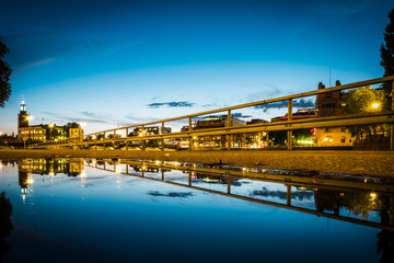 Panoramic view of Old Town in Sweden - Stockholm (Gamla Stan) in a summer night. Reflection