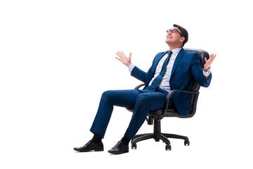 Businessman sitting on chair isolated on white