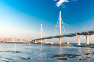 Bridge over the Neva of the Western High-Speed Diameter in St. Petersburg. Russia